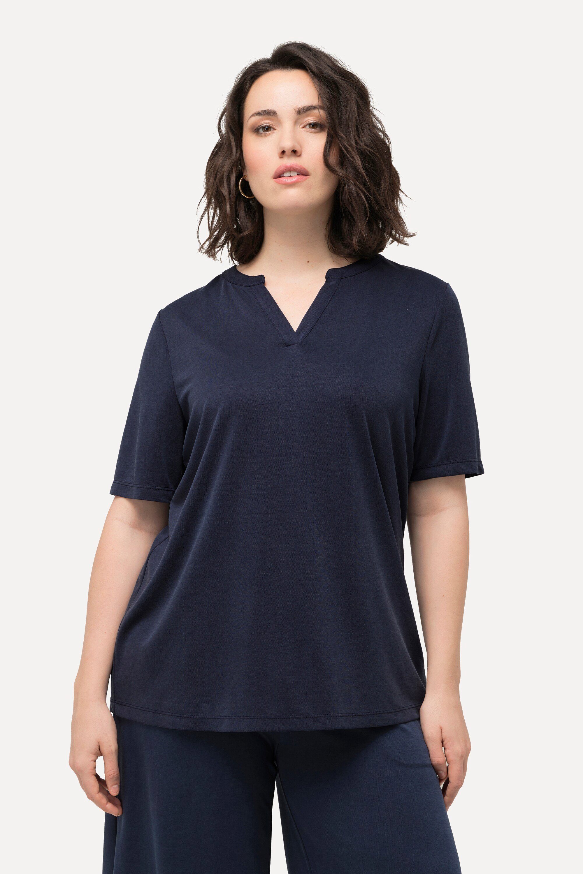 Ulla Popken T-Shirt T-Shirt Tunika-Ausschnitt Halbarm günstig online kaufen