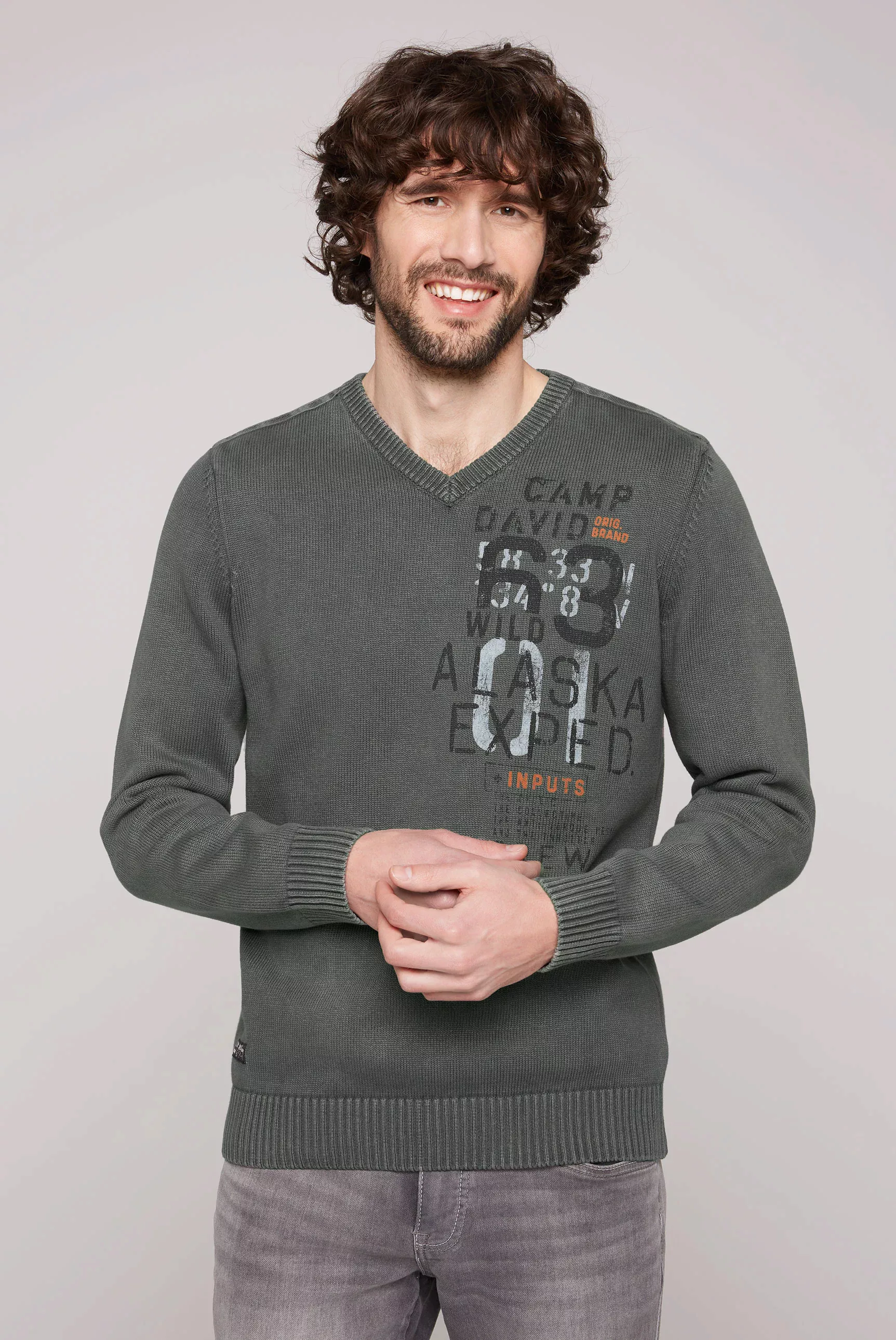 CAMP DAVID Strickpullover mit Logoprints vorne und hinten günstig online kaufen