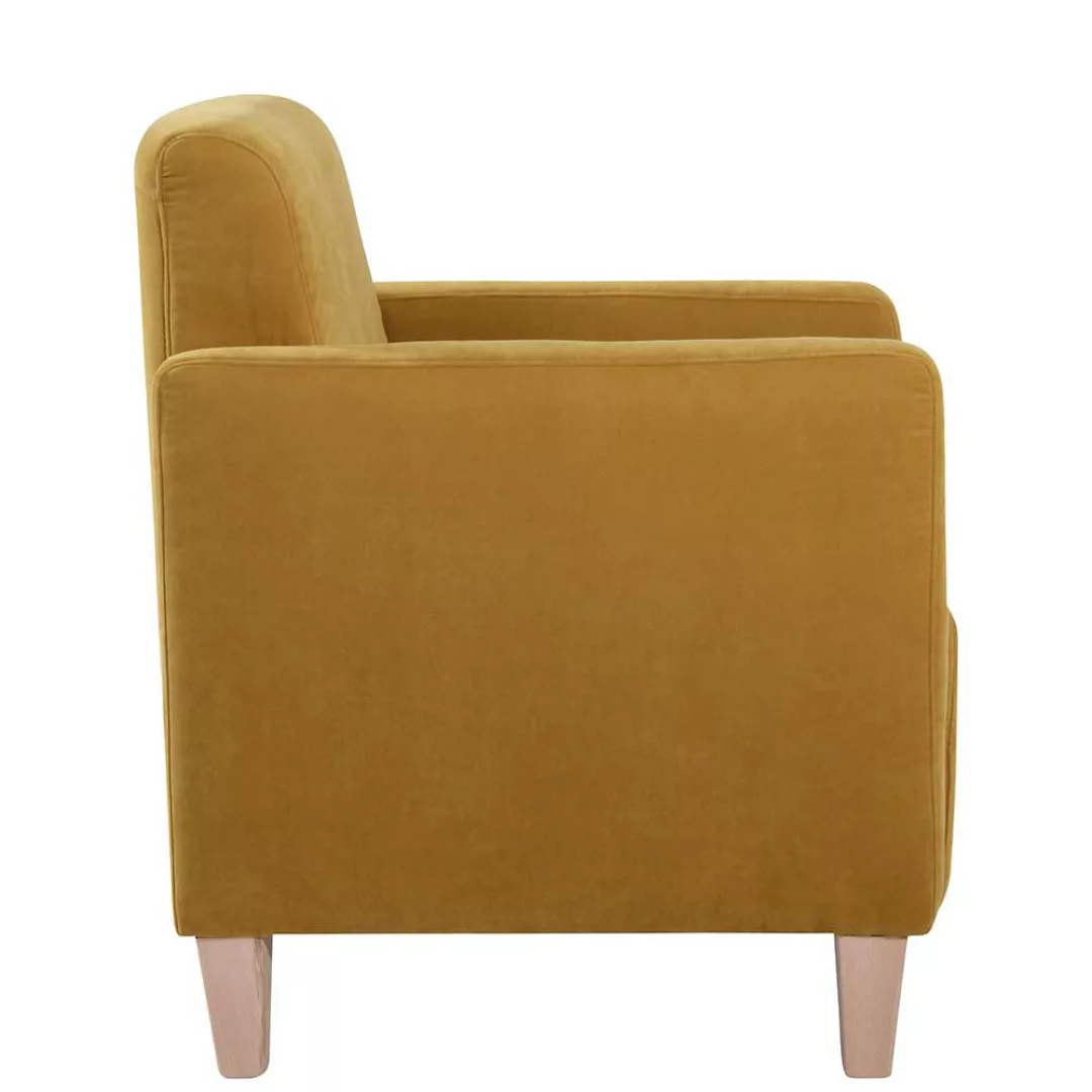 Gelber Wohnzimmer Sessel aus Velours Buche Massivholz günstig online kaufen