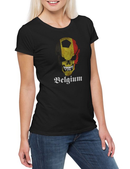 Urban Backwoods Print-Shirt Classic Football Soccer Belgium Skull Flag Dame günstig online kaufen