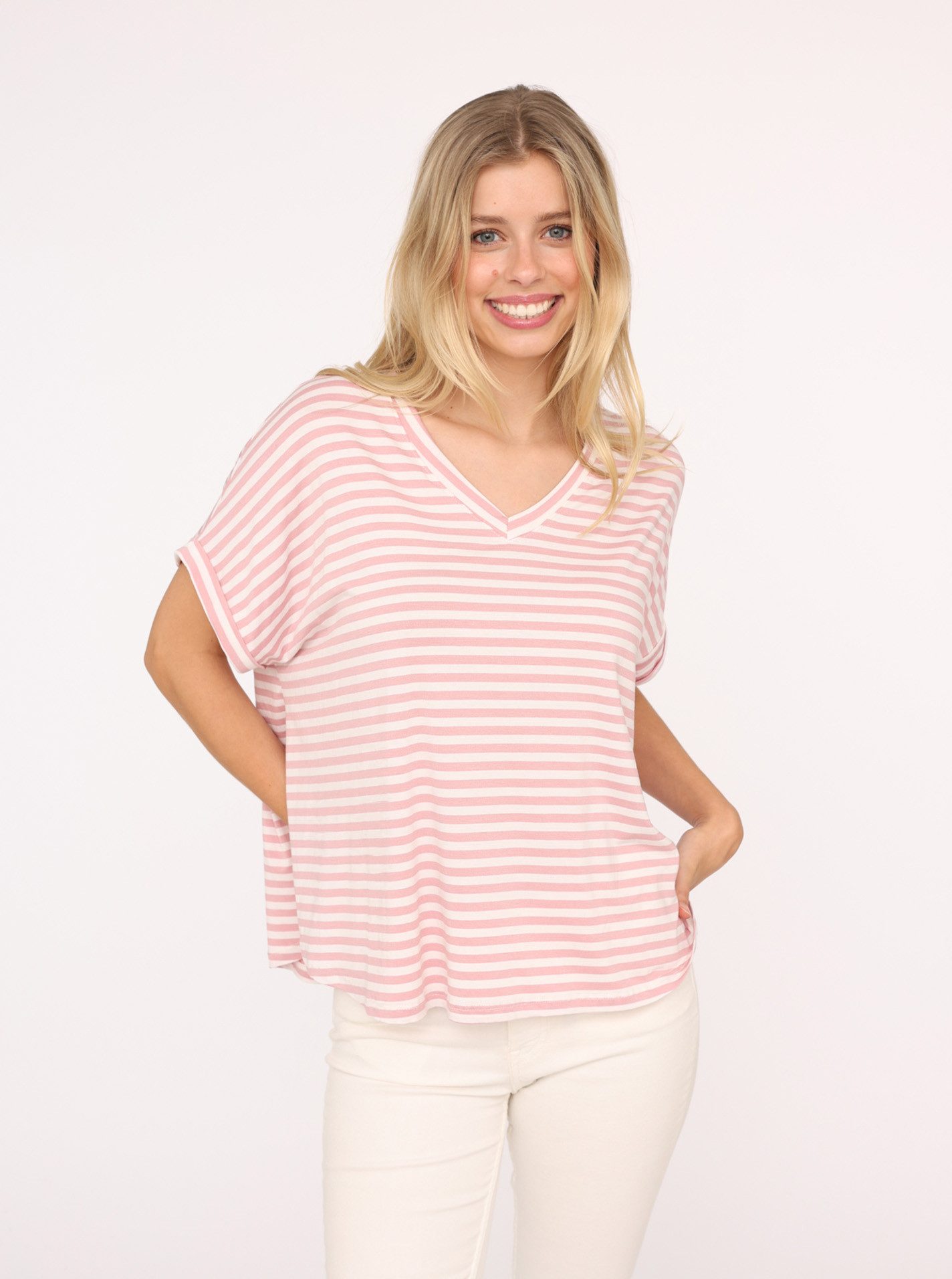 Zwillingsherz T-Shirt ""Maritime Streifen"", One Size, Kurzarm, V-Ausschnit günstig online kaufen