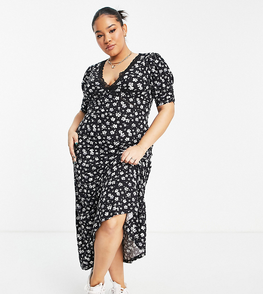 ASOS DESIGN Curve – Maxi-Freizeitkleid mit Spitzendetail und Blumenmuster i günstig online kaufen