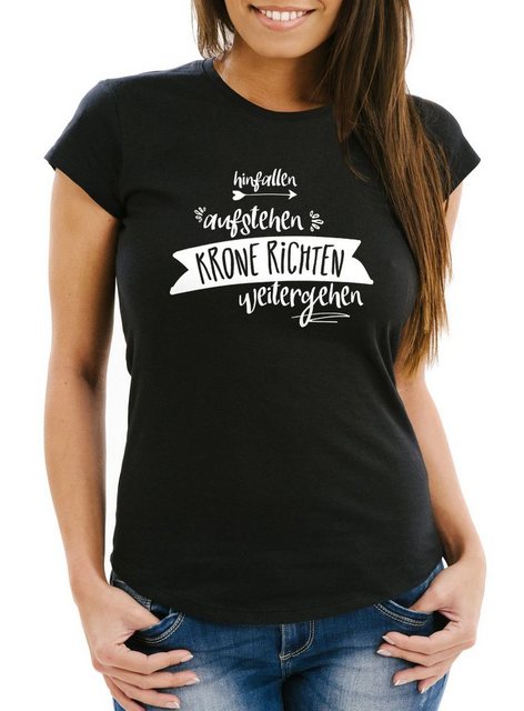 MoonWorks Print-Shirt Damen T-Shirt Spruch Hinfallen aufstehen Krone richte günstig online kaufen