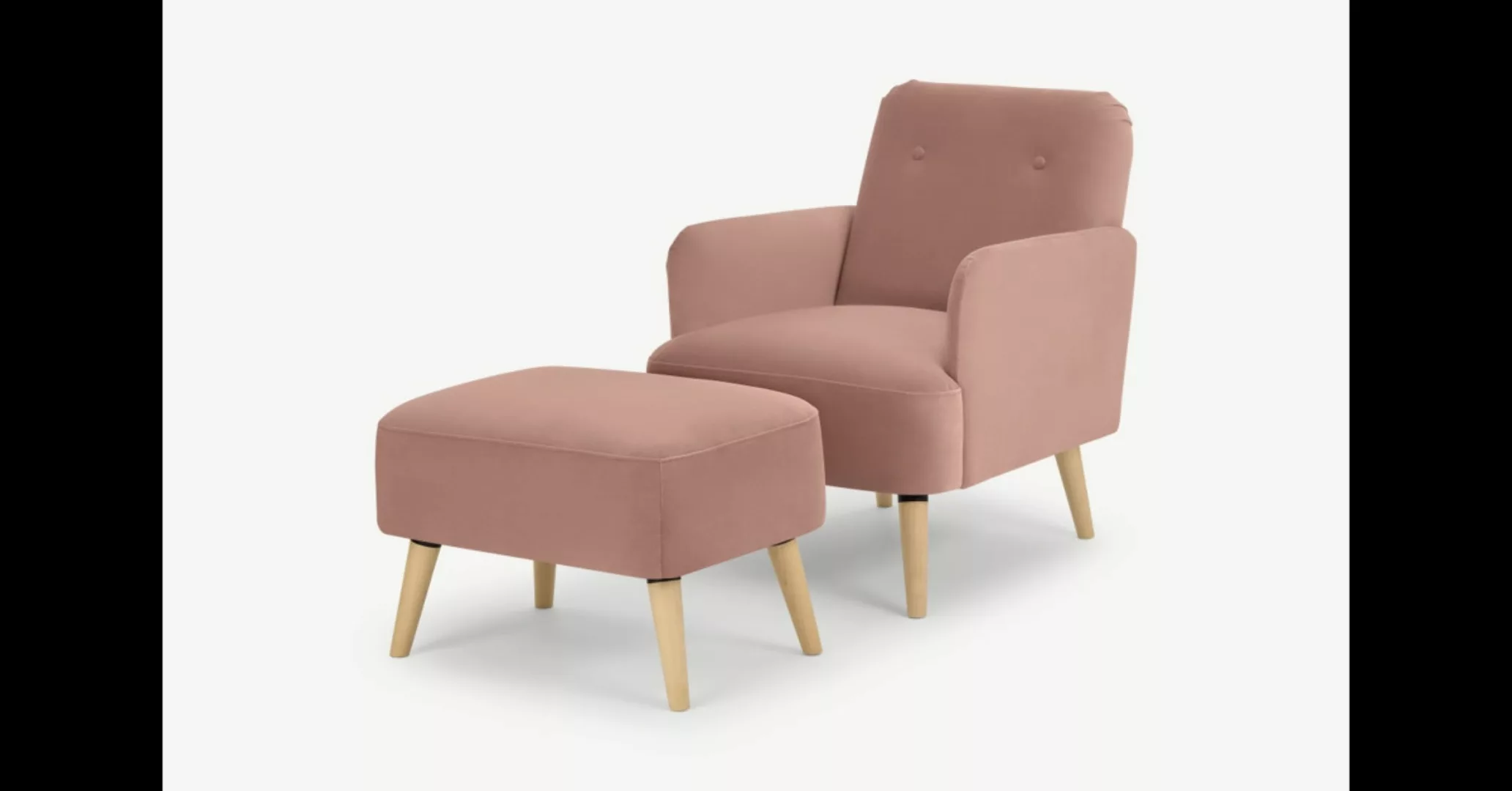 Elvi Sessel mit Hocker, Samt in Vintage-Rosa - MADE.com günstig online kaufen