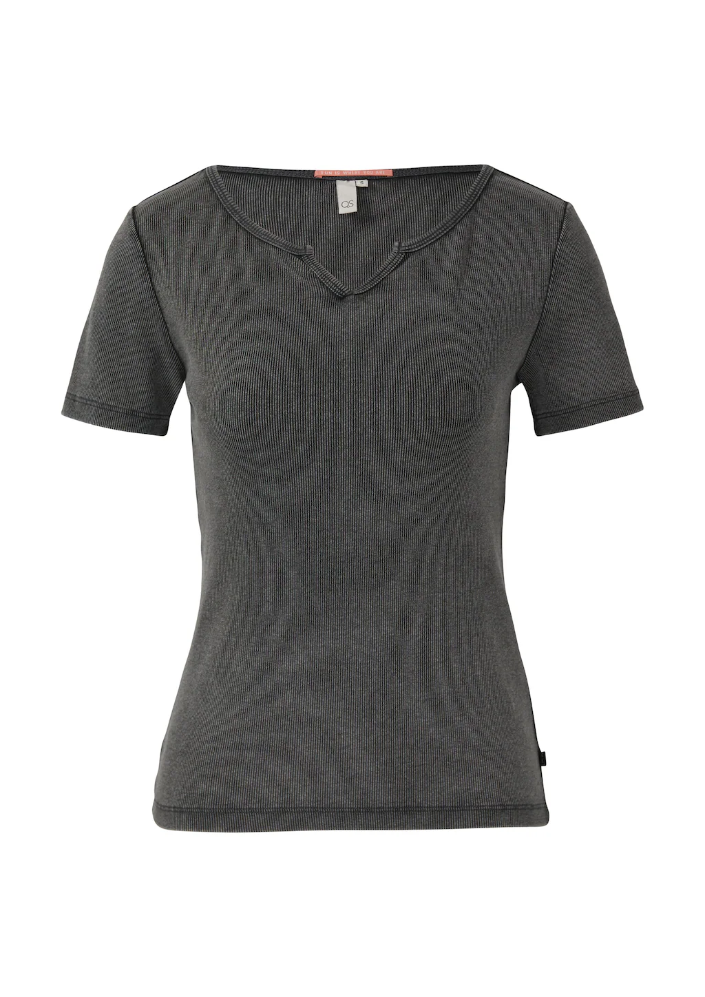 QS T-Shirt, in Ripp-Optik und mit Splitneck günstig online kaufen