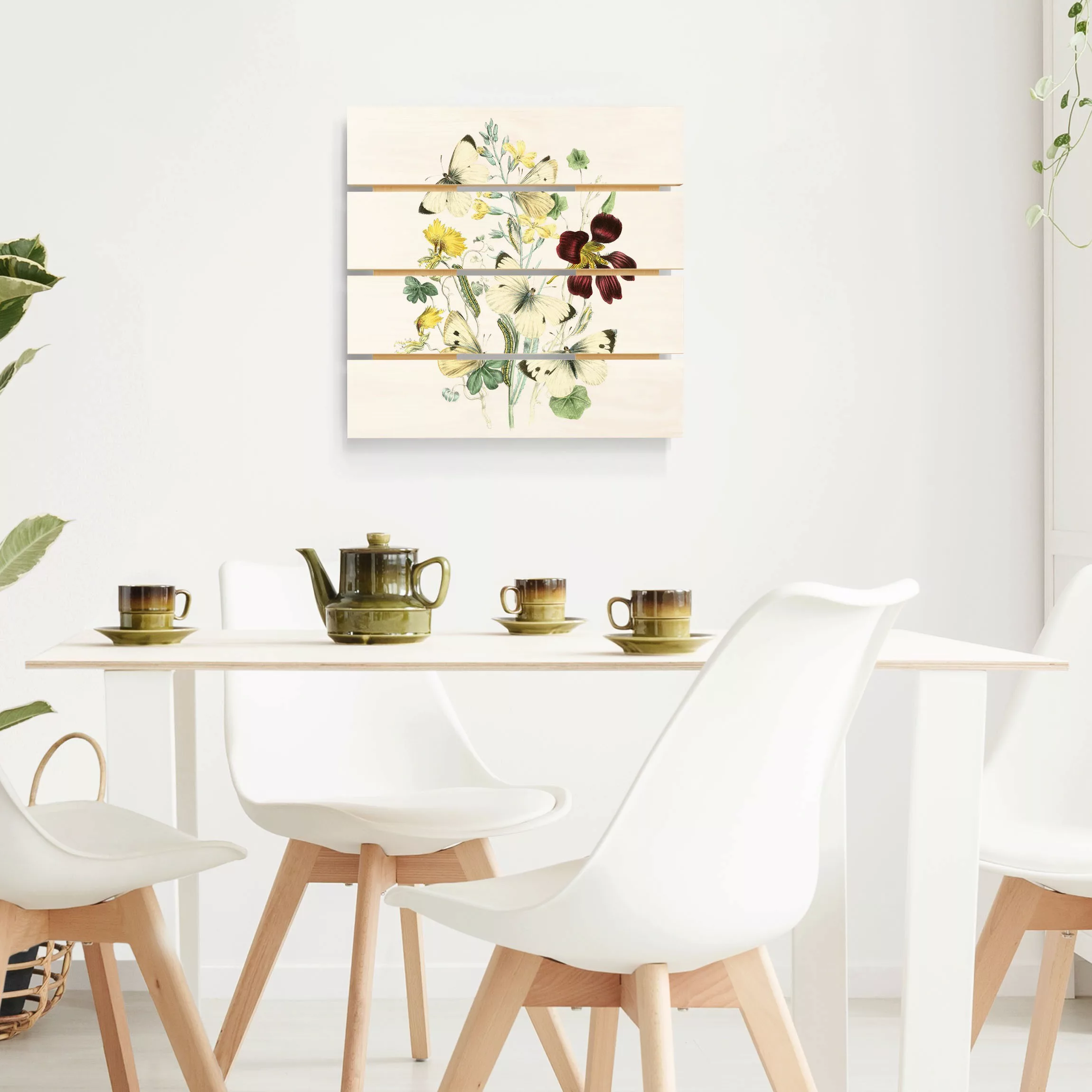 Holzbild Plankenoptik Blumen - Quadrat Britische Schmetterlinge II günstig online kaufen
