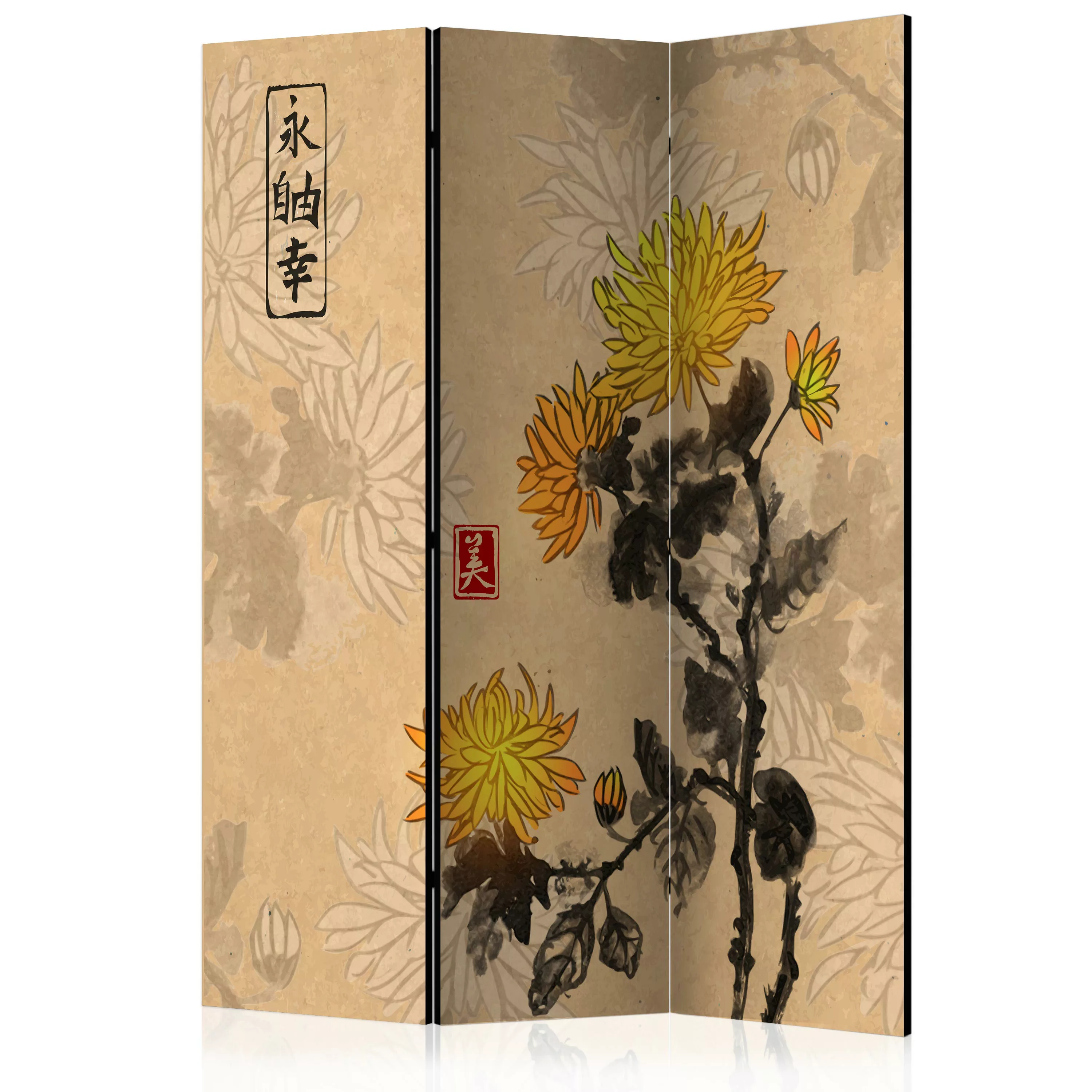 3-teiliges Paravent - Chrysanthemums [room Dividers] günstig online kaufen