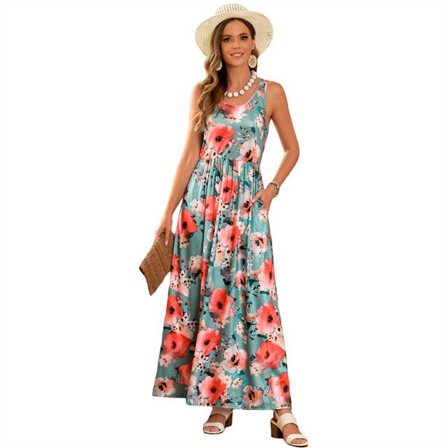 RUZU UG Dirndl Druckkleid Kleid Midikleid U-Ausschnitt ärmellos sexy Blumen günstig online kaufen