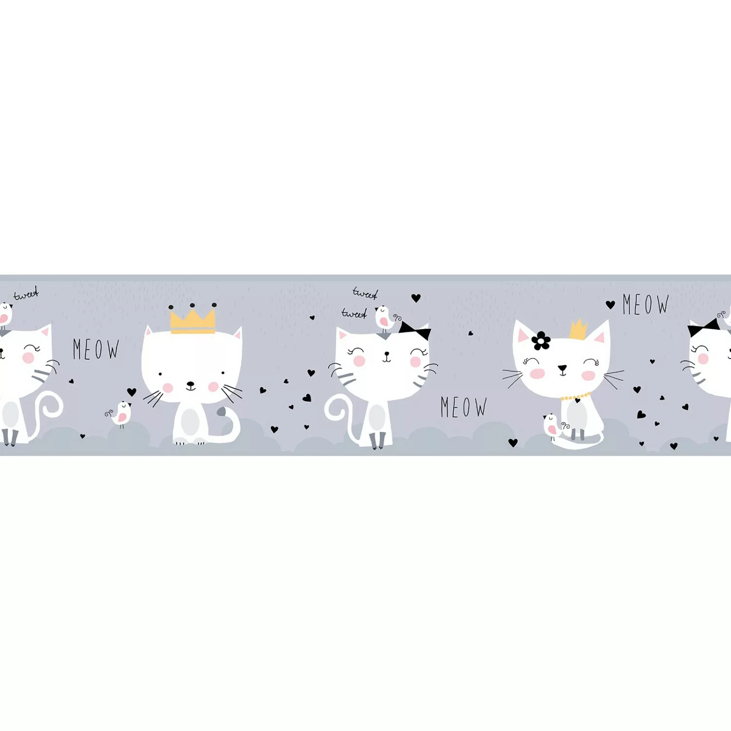 Bricoflor Baby Tapete mit Katzen für Mädchen Graue Kinderzimmer Bordüre Sel günstig online kaufen