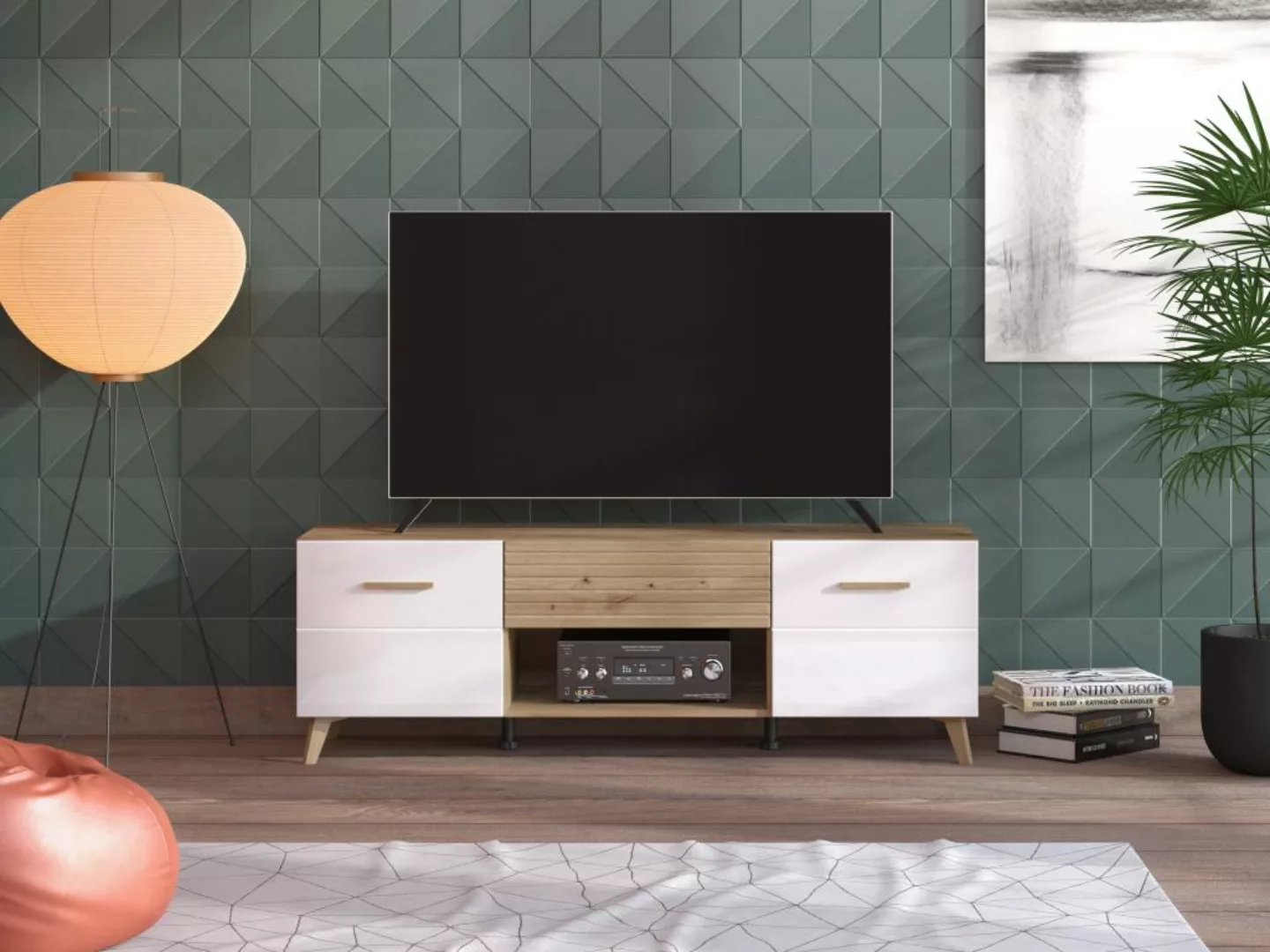TV-Möbel mit 2 Türen, 1 Schublade & 1 Regalfach - MDF - Holzfarben hell & W günstig online kaufen