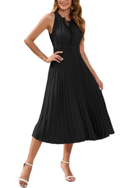 ENIX Dirndl Damen-Plisseekleid ärmellos hohe Taille Strandkleid vorne gebun günstig online kaufen