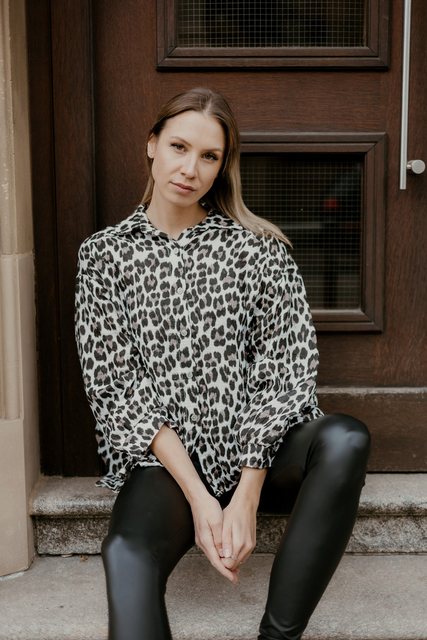 von Herzen Langarmbluse Kurze Musselinbluse "Leo" – Baumwolle – Animalprint günstig online kaufen