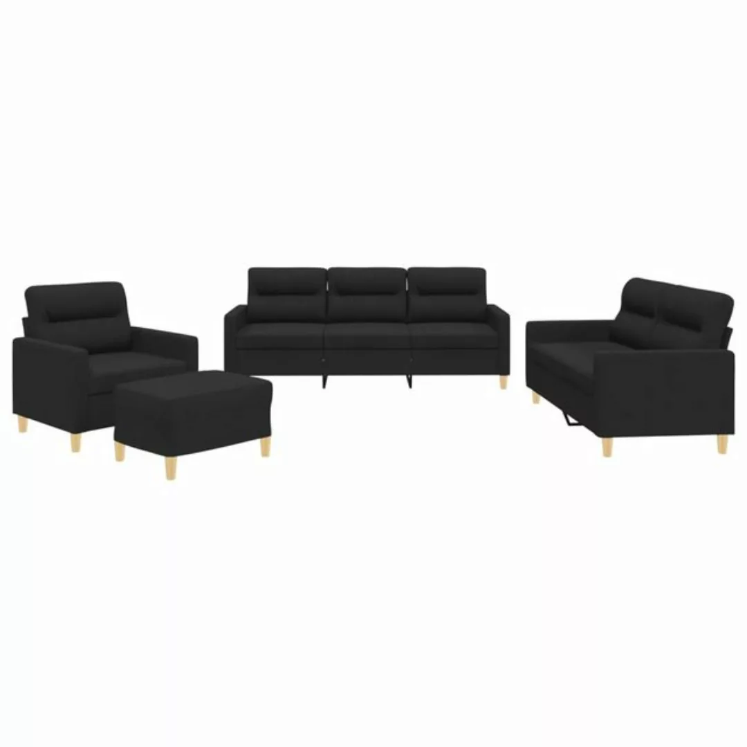 vidaXL Sofa 4-tlg. Sofagarnitur mit Kissen Schwarz Stoff günstig online kaufen