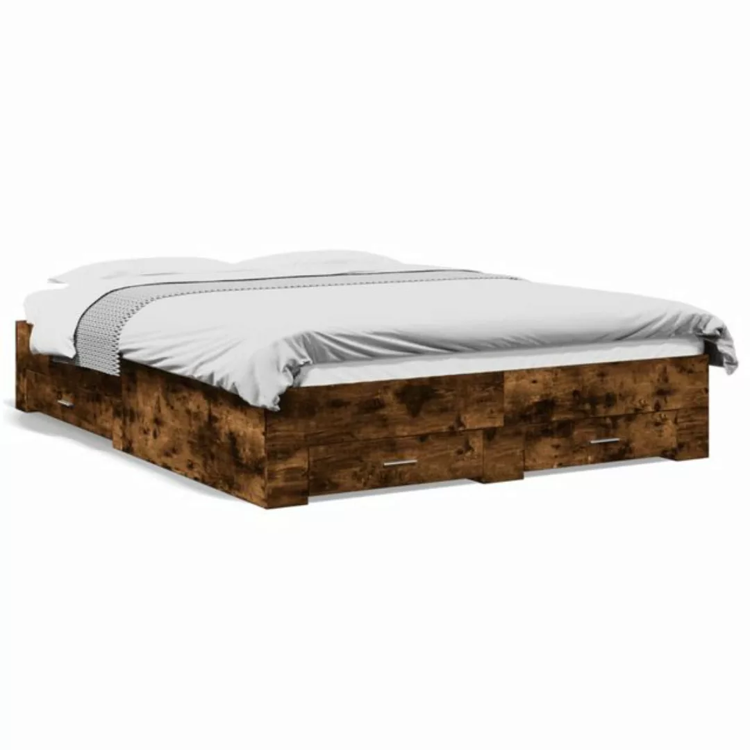 vidaXL Bett Bettgestell mit Schubladen Räuchereiche 140x200cm Holzwerkstoff günstig online kaufen