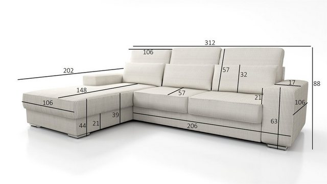 Fun Möbel Ecksofa Sofa NEVIO Stoff Scala mit Ottomane, inkl. Rückenkissen, günstig online kaufen