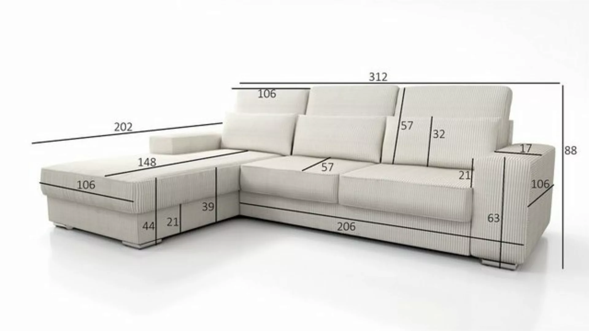 Fun Möbel Ecksofa Sofa NEVIO Stoff Scala mit Ottomane, inkl. Rückenkissen, günstig online kaufen