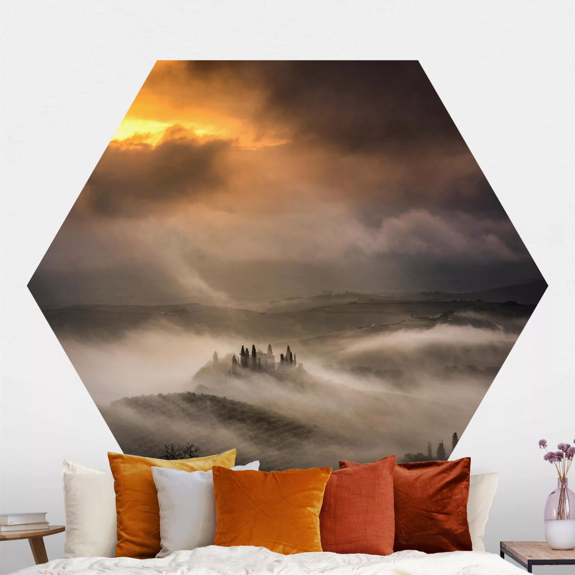 Hexagon Fototapete selbstklebend Nebelwellen günstig online kaufen