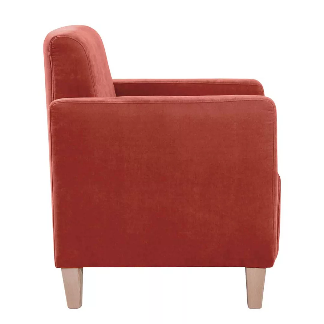 Lounge Polstersessel Velour in Terracotta Vierfußgestell aus Holz günstig online kaufen