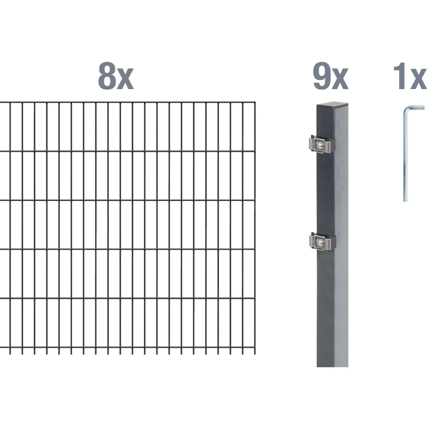 Metallzaun Grund-Set Doppelstabmatte verz. Anthrazit beschichtet 8 x 2 m x günstig online kaufen
