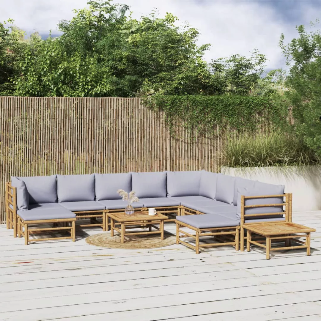 Vidaxl 12-tlg. Garten-lounge-set Mit Hellgrauen Kissen Bambus günstig online kaufen