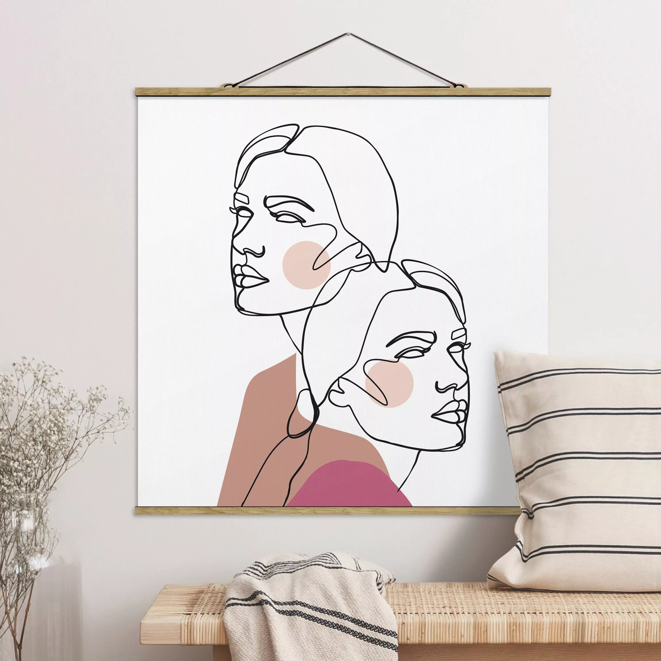 Stoffbild Abstrakt mit Posterleisten - Quadrat Line Art Frauen Portrait Wan günstig online kaufen