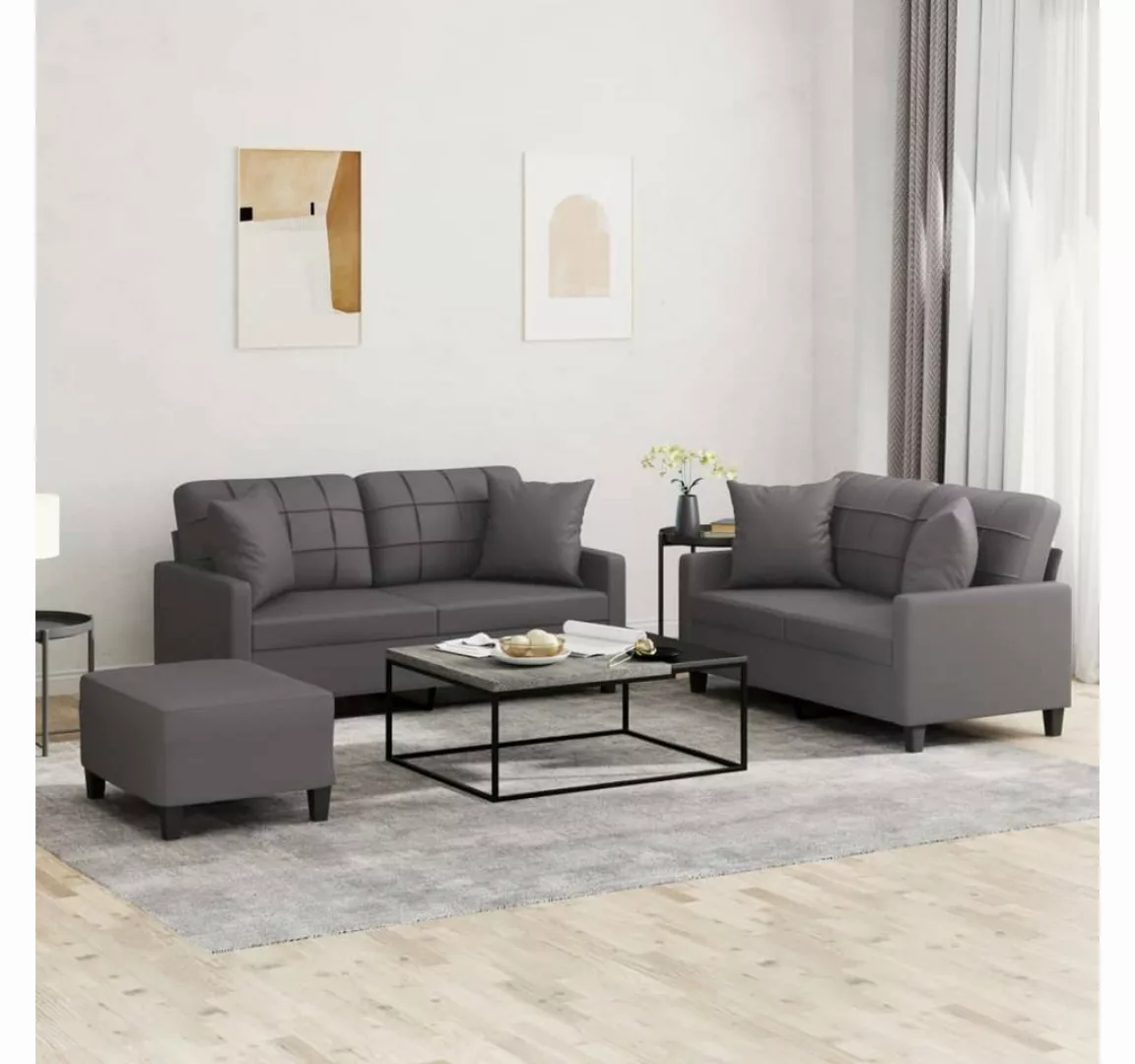 vidaXL Sofa Sofagarnitur mit Kissen Kunstleder, mit Ziekissen + Fußhocker, günstig online kaufen