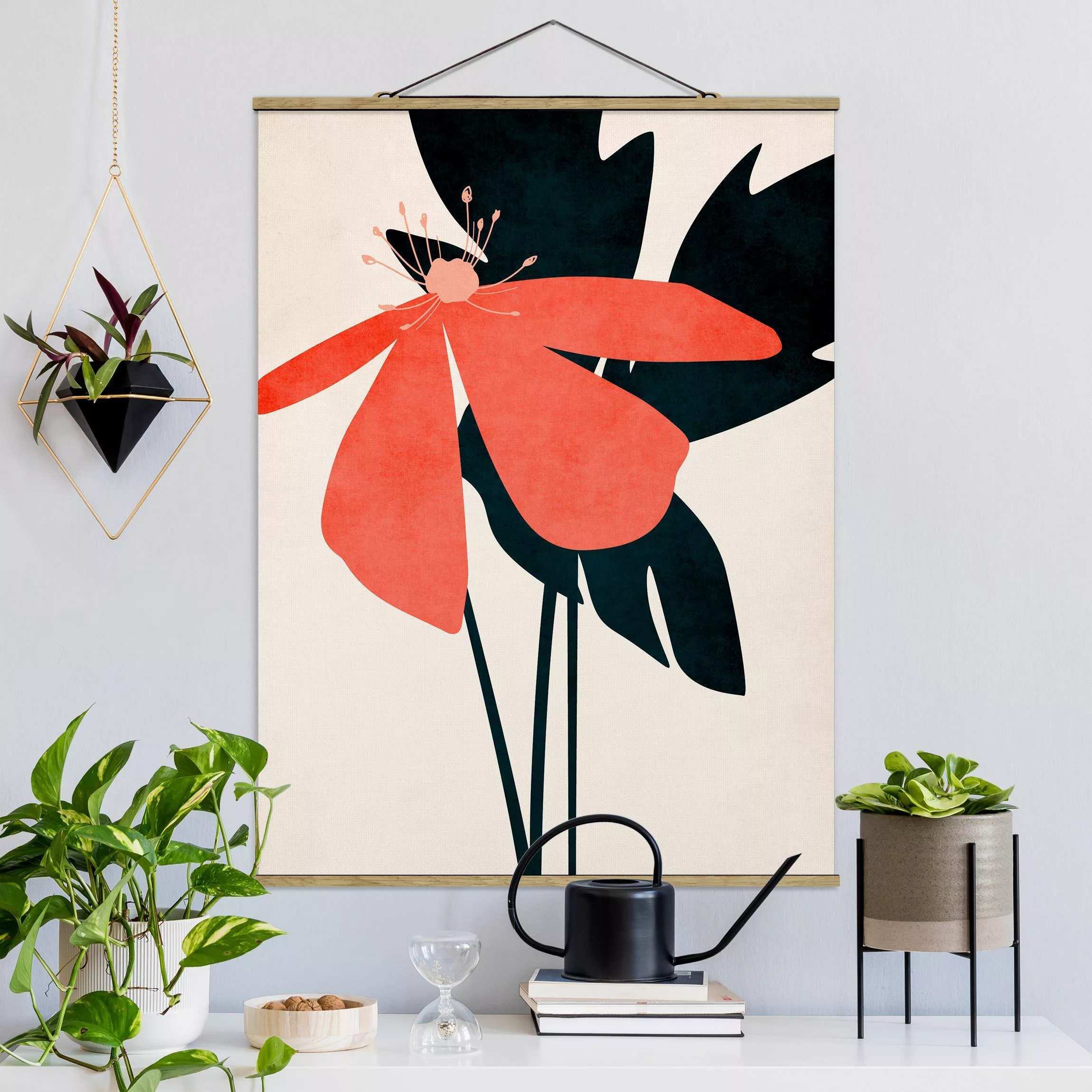 Stoffbild mit Posterleisten Florale Schönheit Rosa und Blau günstig online kaufen