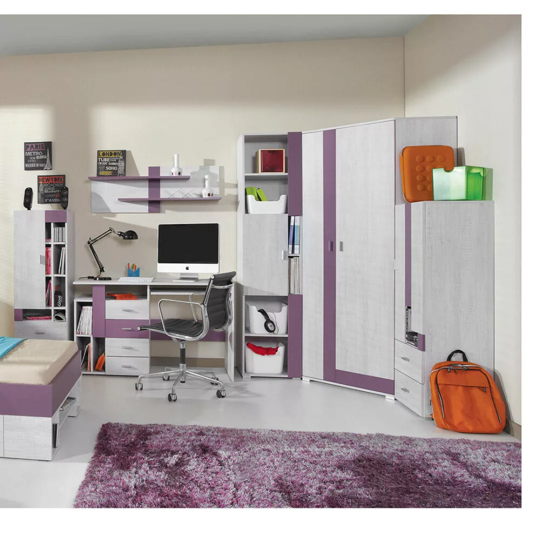 Kinderzimmer Set 6-teilig in Kiefer gebleicht mit lila NEDOUSA-133 günstig online kaufen