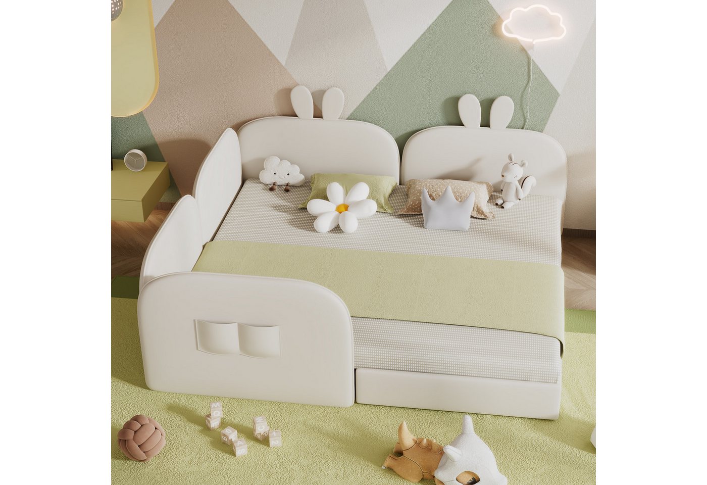TavilaEcon Kinderbett Kaninchen Kopfteil Polsterbett Tagesbett Gästebett Do günstig online kaufen