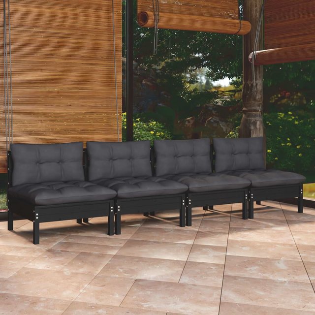 vidaXL Loungesofa 4-Sitzer-Gartensofa mit Anthrazit Kissen Massivholz Kiefe günstig online kaufen