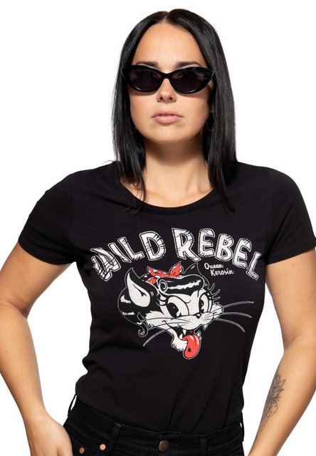 QueenKerosin Kurzarmshirt Wild Rebel mit Cartoon Print günstig online kaufen