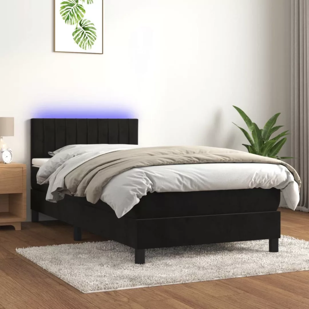 vidaXL Boxspringbett Boxspringbett mit Matratze LED Schwarz 80x200 cm Stoff günstig online kaufen