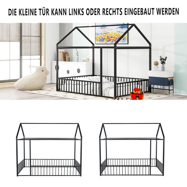 Flieks Metallbett, Kinderbett Hausbett Doppelbett 140X200cm mit Dach ohne L günstig online kaufen