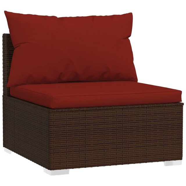 vidaXL Sofaelement Garten-Mittelsofa mit Kissen Braun Poly Rattan (1 St) günstig online kaufen