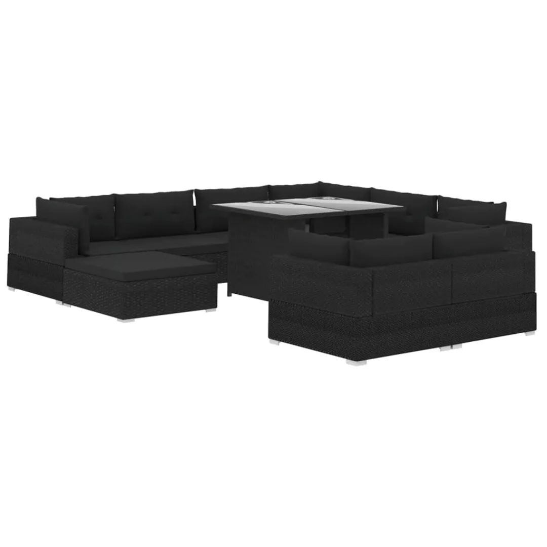 10-tlg. Garten-lounge-set Mit Auflagen Poly Rattan Schwarz günstig online kaufen