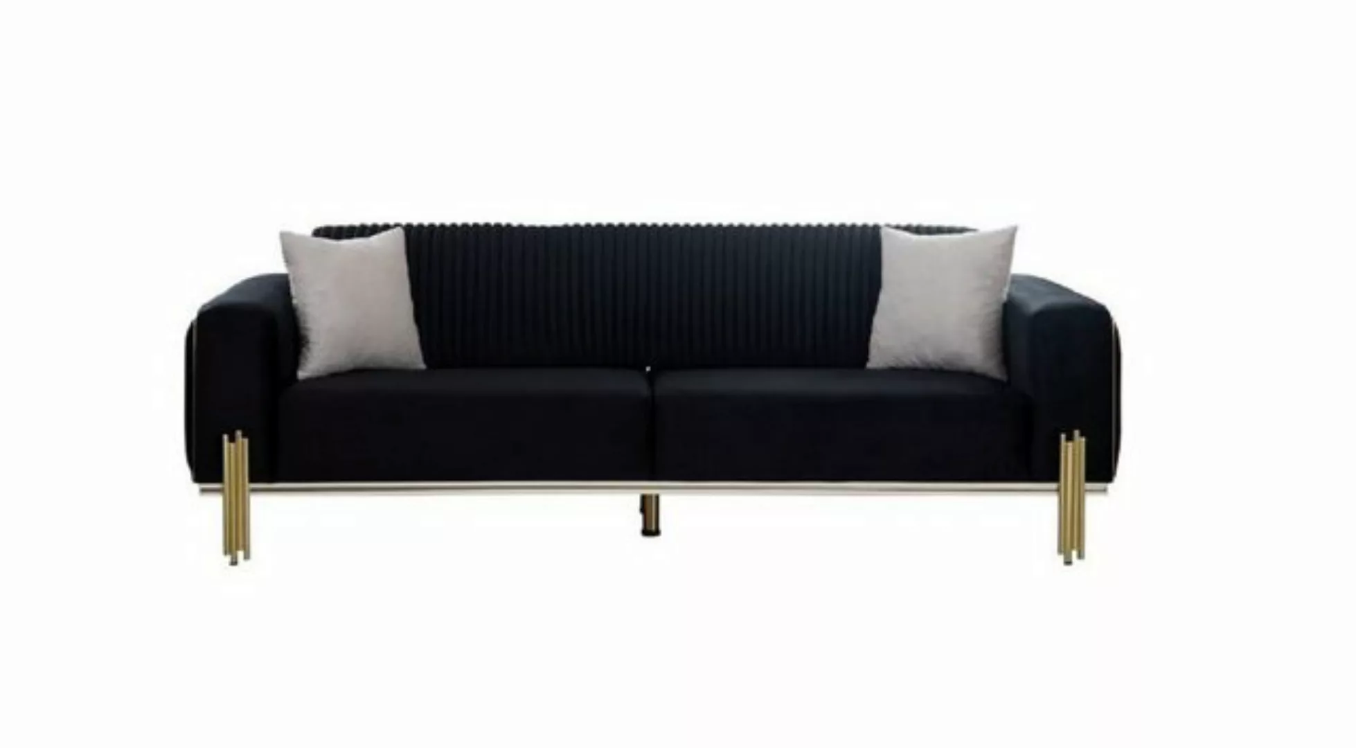 JVmoebel Sofa Dreisitzer Couch Möbel Samt Designer Gold Metall Gepolstert, günstig online kaufen