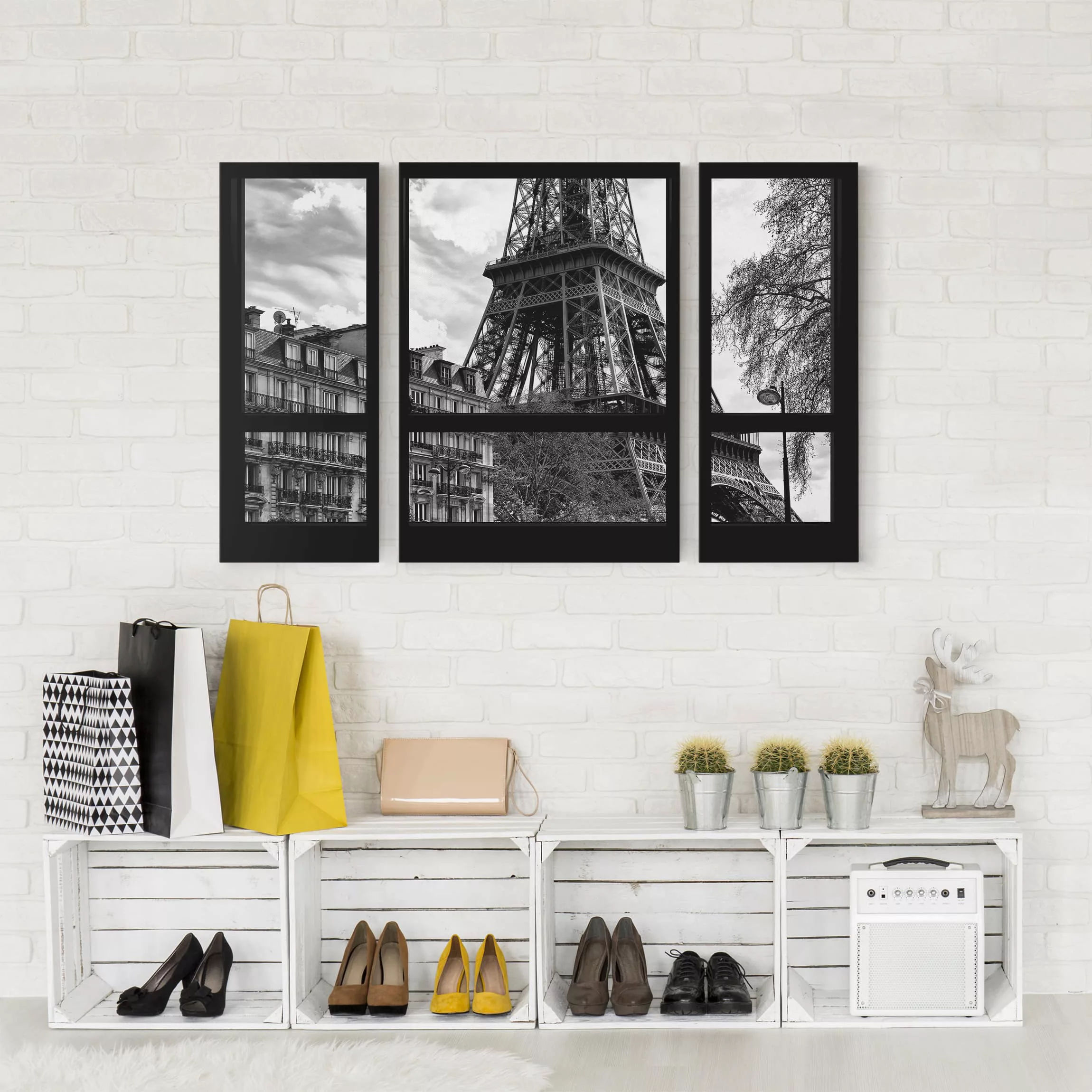 3-teiliges Leinwandbild Architektur & Skyline Fensterausblick Paris - Nahe günstig online kaufen