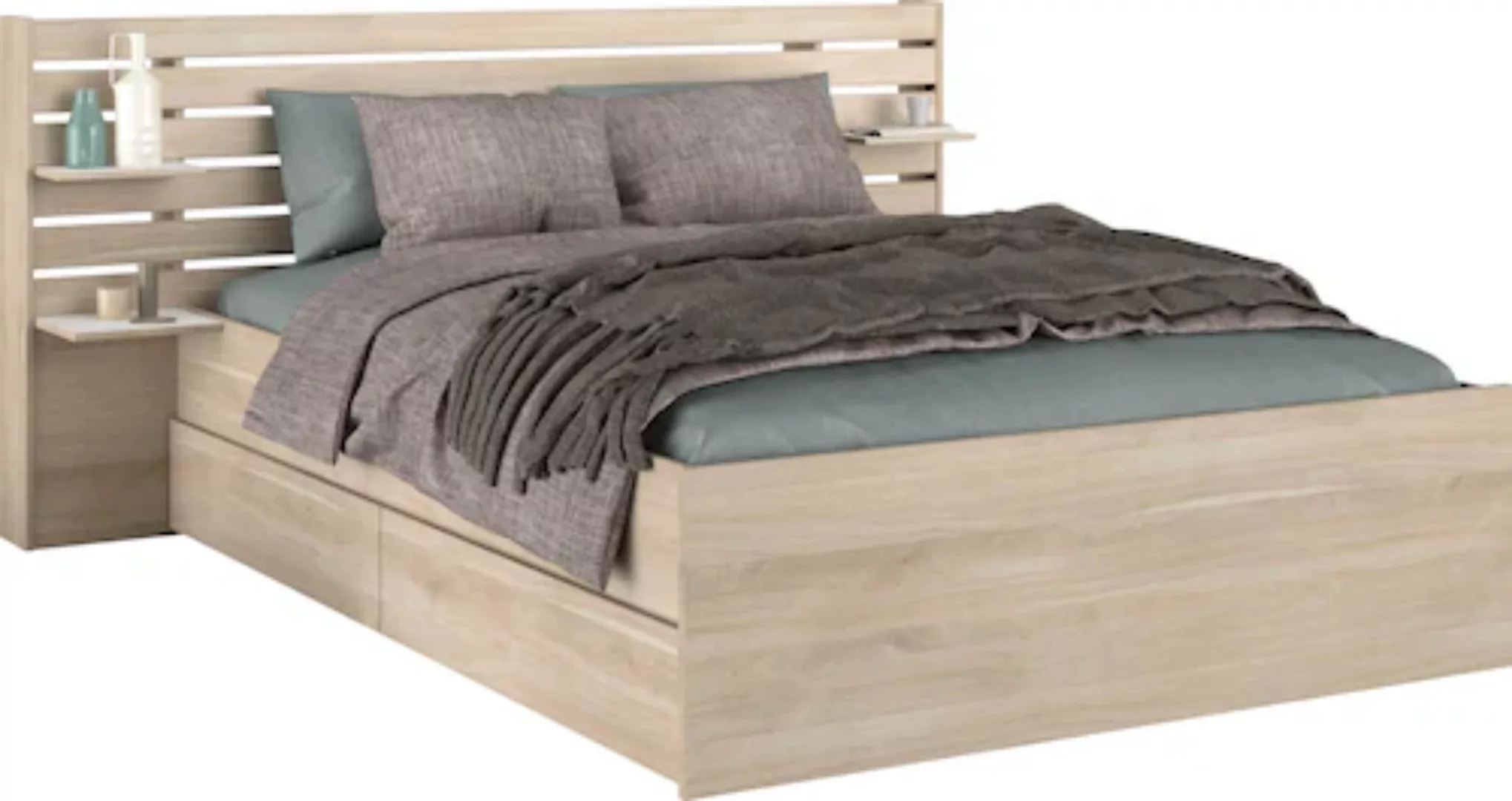 Bett mit Stauraum - 140 x 190/200 cm - Holzfarben - TENALIA II günstig online kaufen