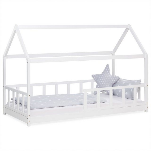 Homestyle4u Kinderbett 90x200 cm Hausbett Holzbett Bodenbett Rausfallschutz günstig online kaufen