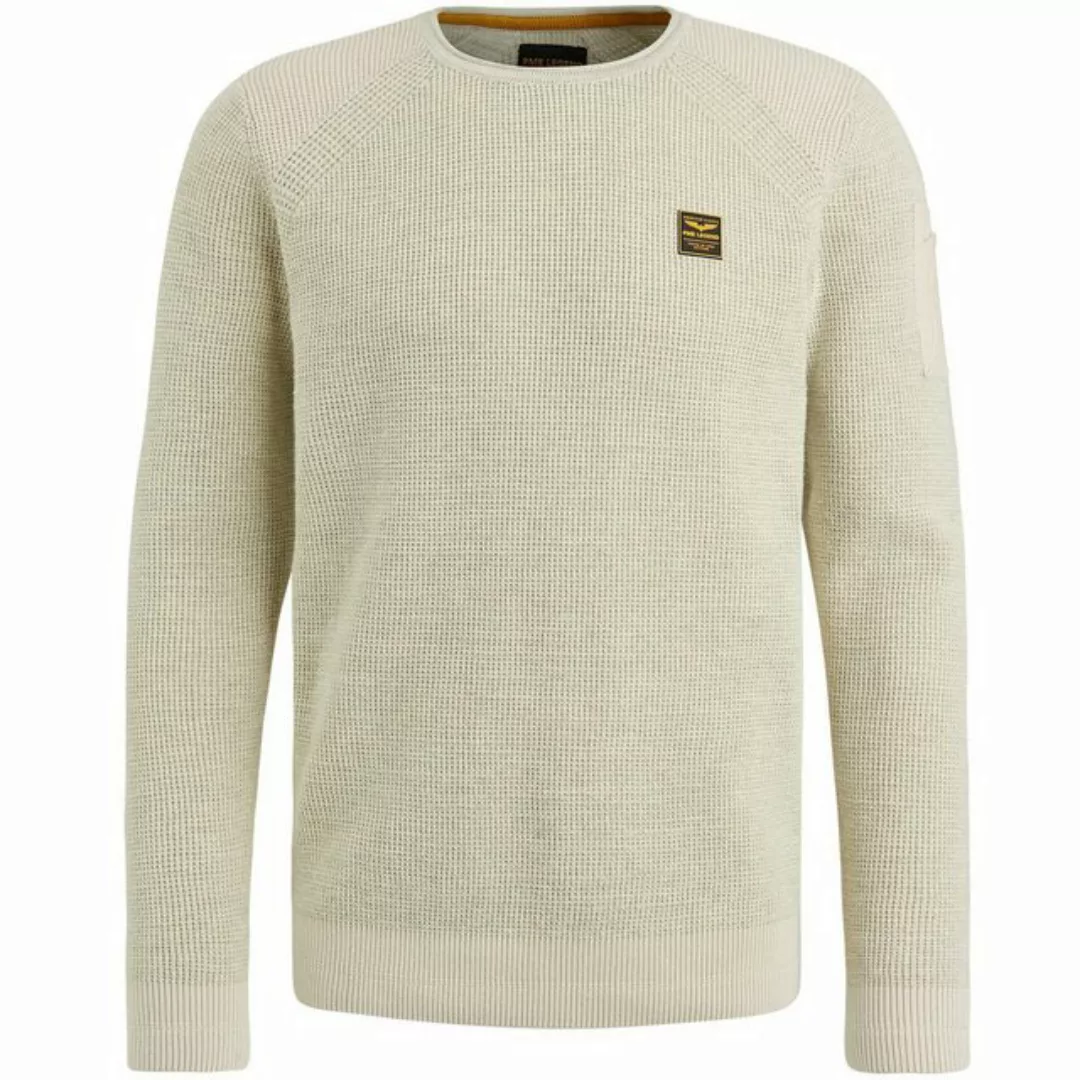 PME LEGEND Strickpullover R-neck cotton rib melee knit, Bone White günstig online kaufen