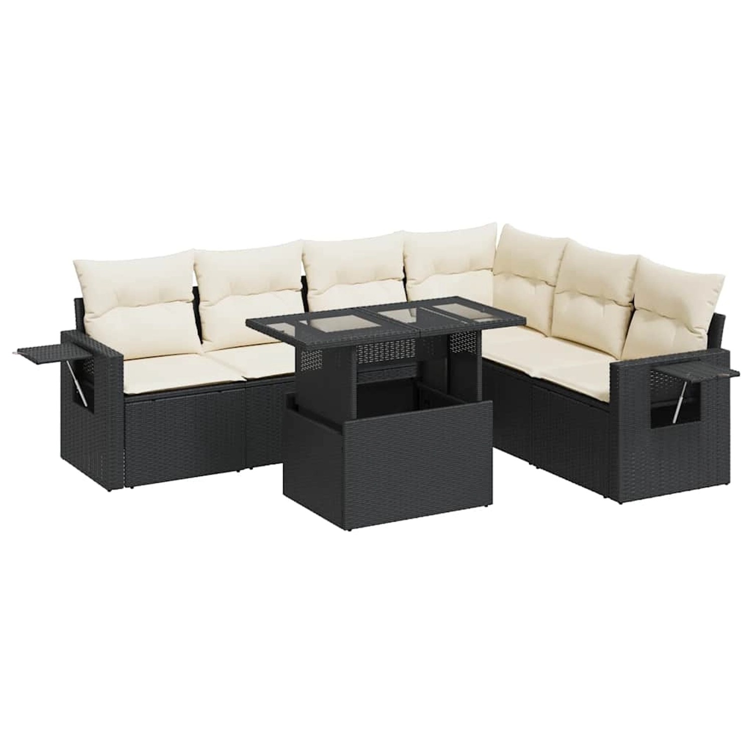 vidaXL 7-Tlg Garten-Sofagarnitur mit Kissen Schwarz Poly Rattan 3326487 günstig online kaufen