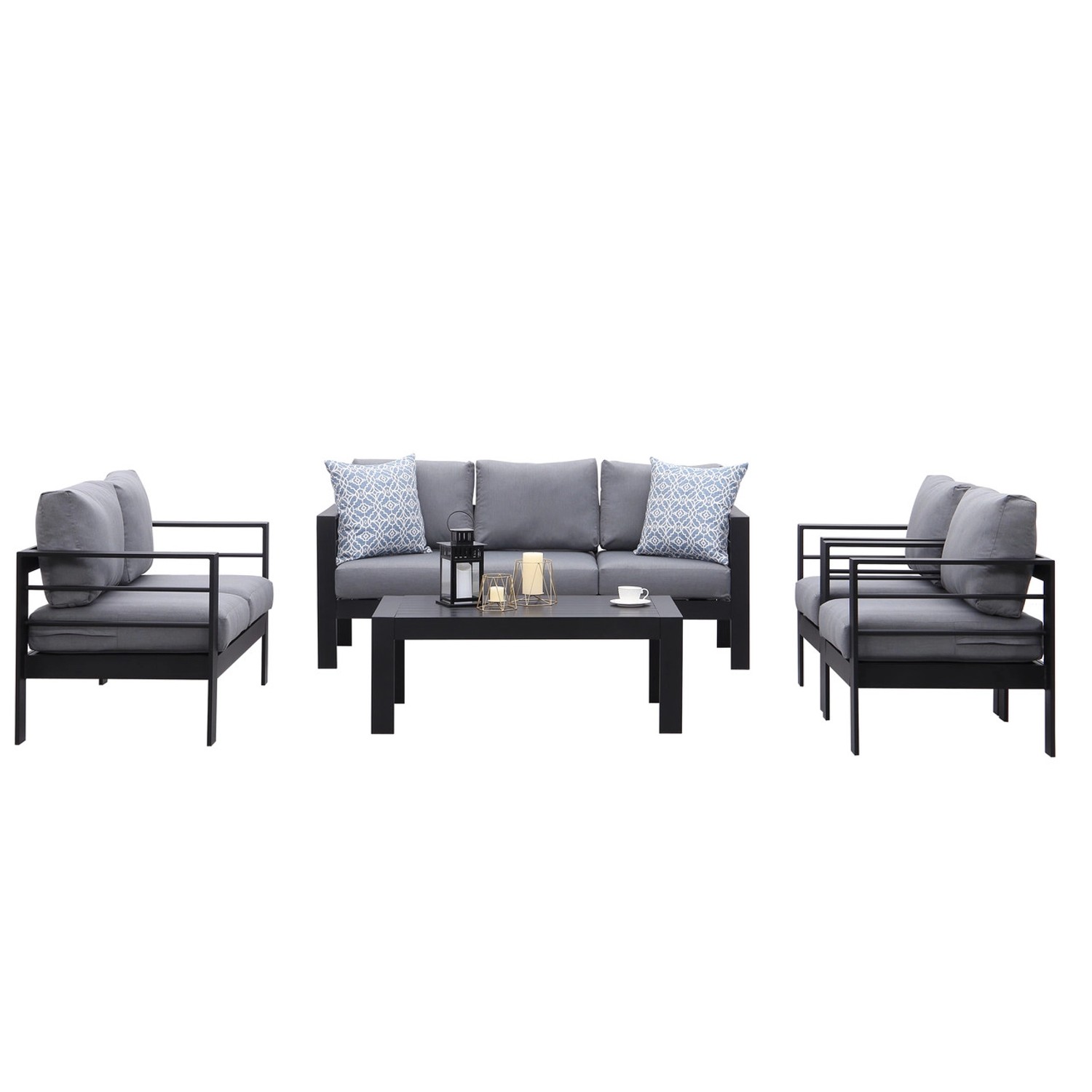 MeXo Gartenmöbel Set aus Aluminium Loungeset für 7 Personen Schwarz günstig online kaufen