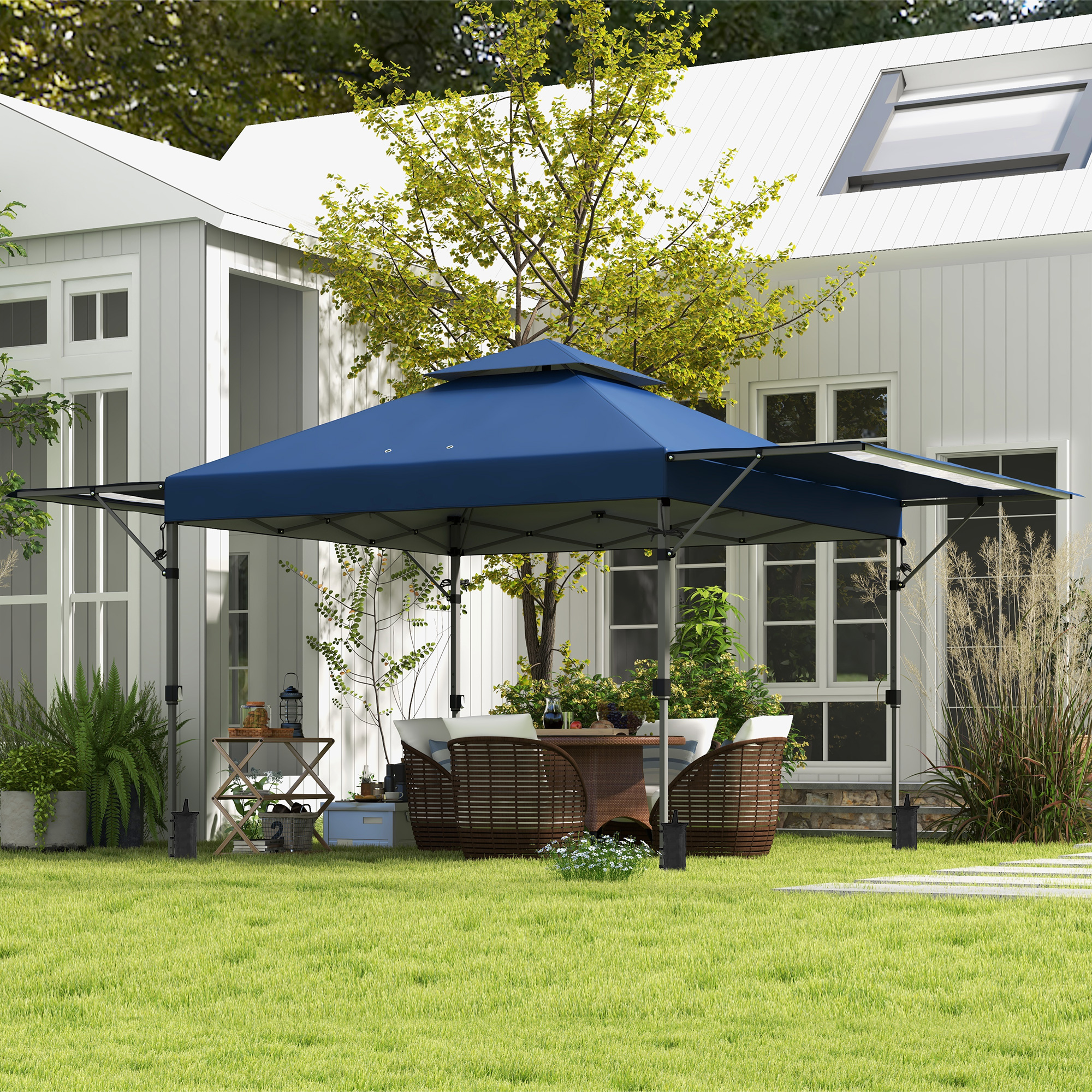 Outsunny Garten-Pop-Up-Pavillon Faltbar 5 x 3 m, Oxford-Gewebe mit 2 verste günstig online kaufen