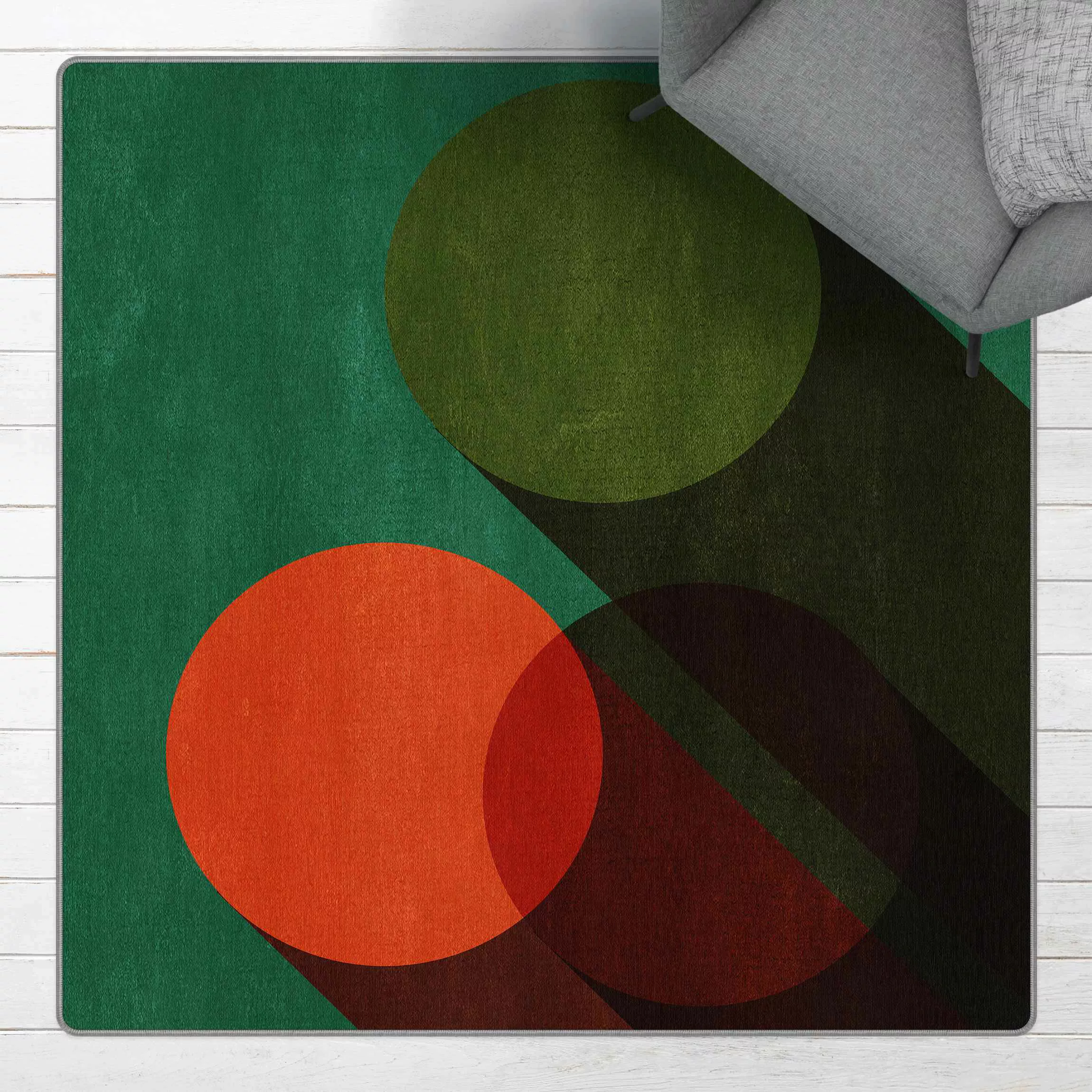 Teppich Abstrakte Formen - Kreise in Grün und Rot günstig online kaufen
