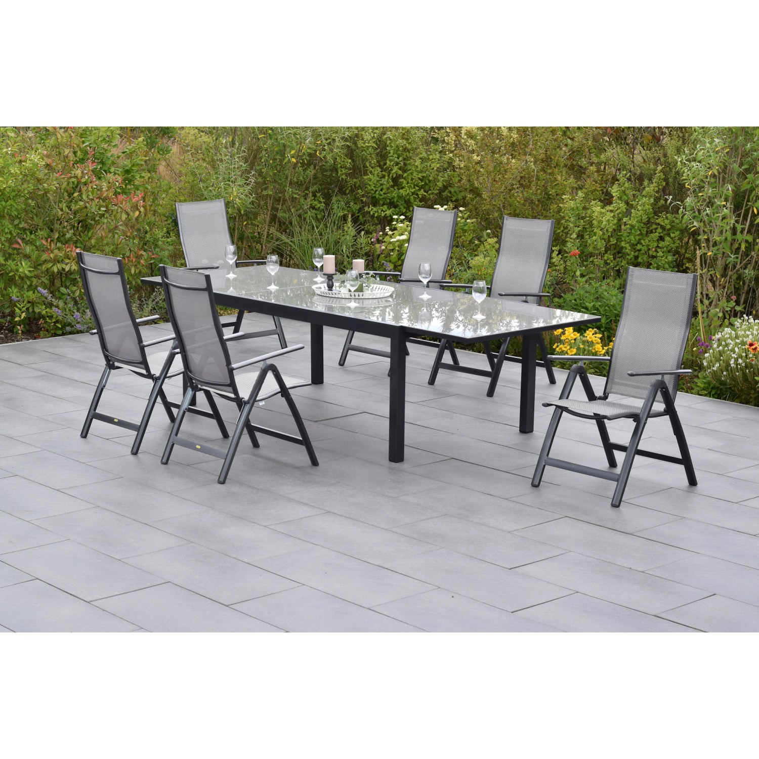 Merxx Carrara Set 7-tlg. 6 Klappsessel Gartentisch Ausziehbar 200 (300) x 1 günstig online kaufen