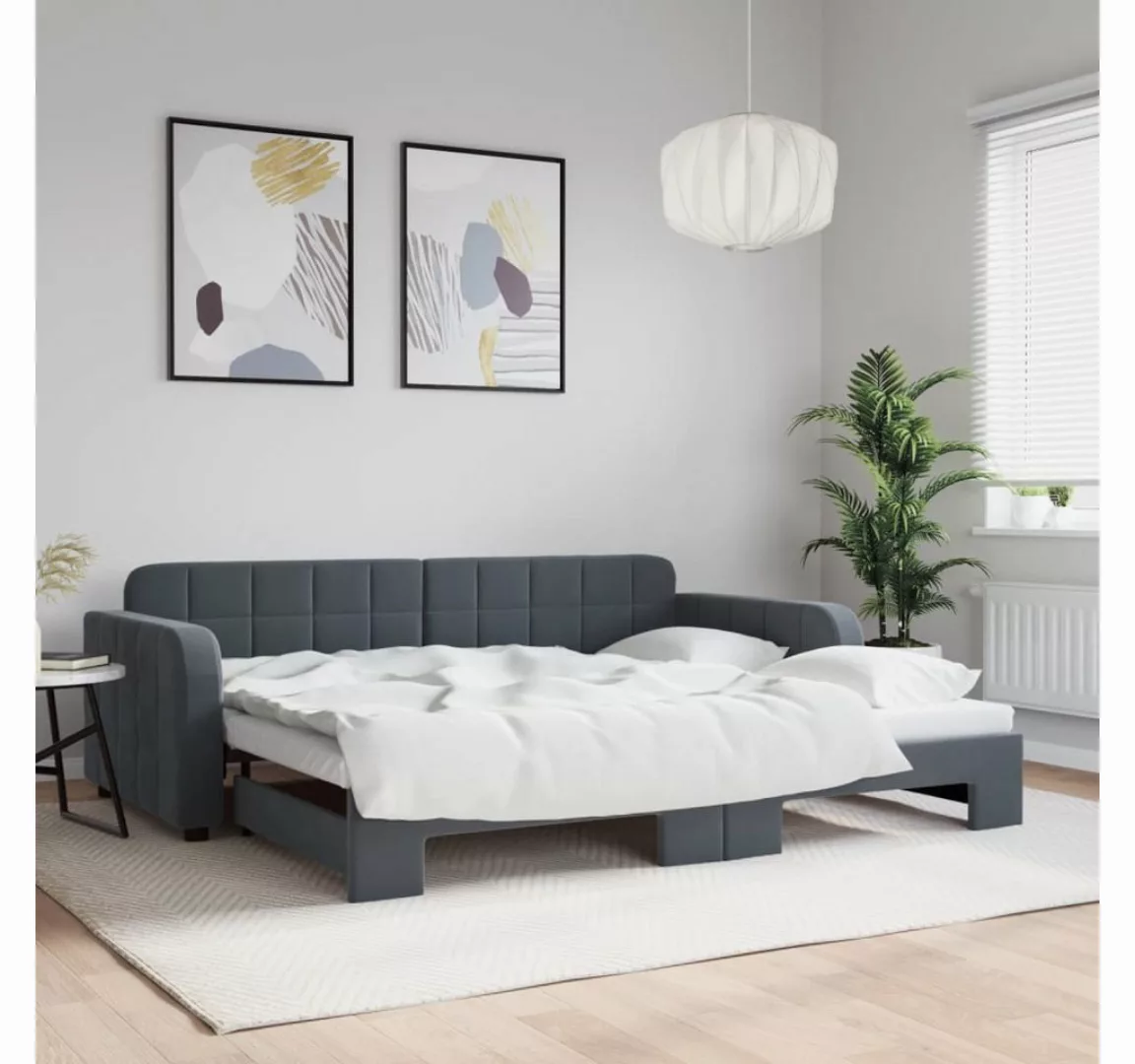 vidaXL Bett, Tagesbett Ausziehbar Dunkelgrau 90x200 cm Samt günstig online kaufen