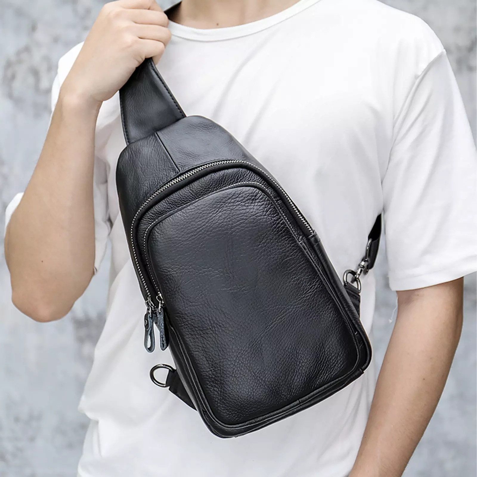 YUBRO-STUDIO Messenger Bag Herren Echtleder Sling günstig online kaufen