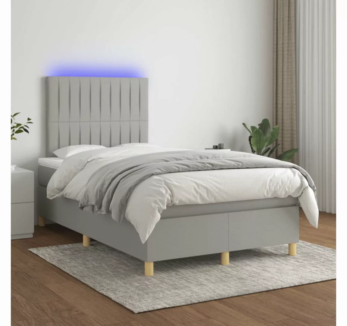 vidaXL Boxspringbett (120 x 200 cm, Streifen Vertikal, Hellgrau), mit LED günstig online kaufen