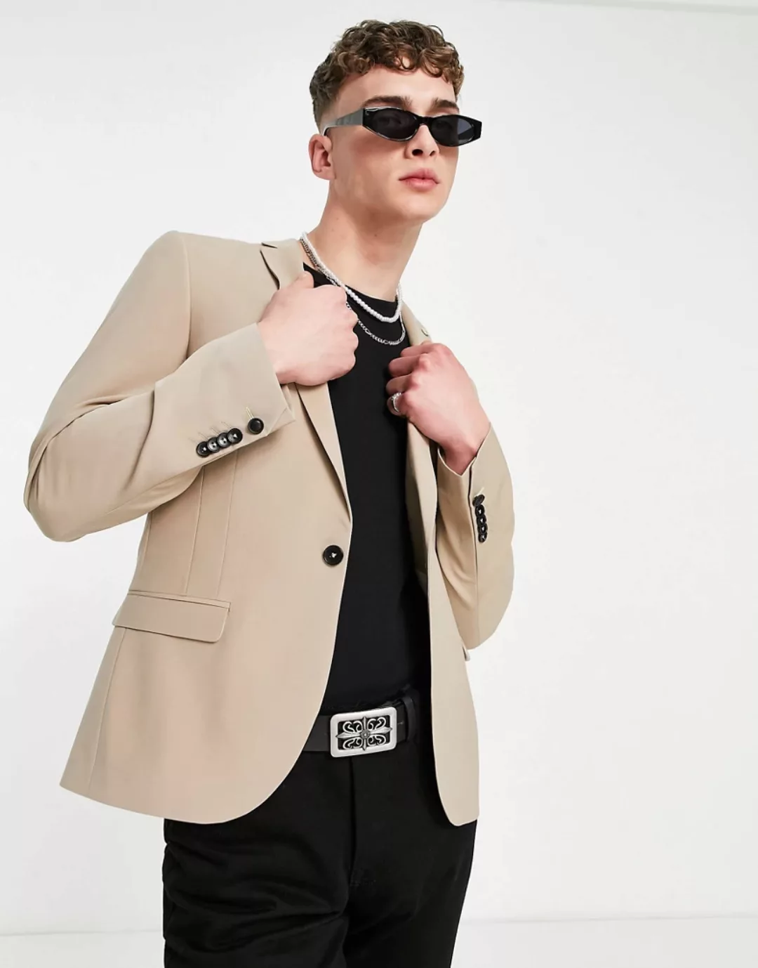 Twisted Tailor – Anzugjacke aus Wollmischung in Stein-Neutral günstig online kaufen