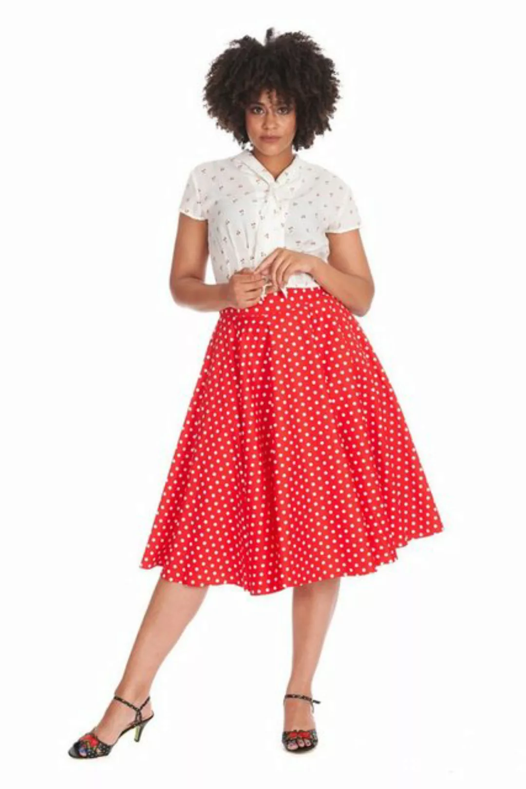 Banned A-Linien-Rock Polka Dot Days Rot Retro Vintage Swing Skirt High Wais günstig online kaufen